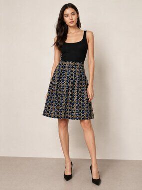 Burberry London Silk Geometric A-Line Skirt Blue Size 36 Made in Japan 0772